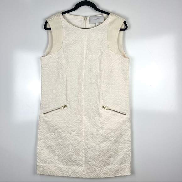 J. Crew Sleeveless Ivory Shift Dress Jacquard Pockets Women's Size Medium - Picture 1 of 10